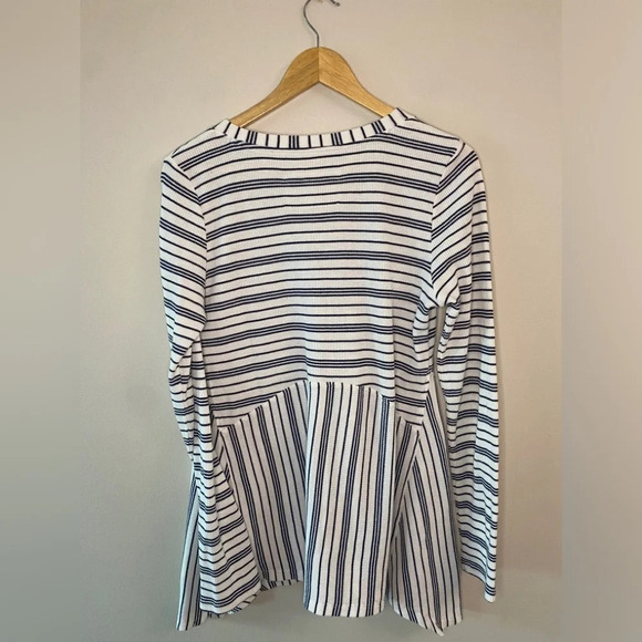 Anthropologie Maeve Eliza Babydoll Striped Henley Tunic Long Sleeve - Picture 8 of 8